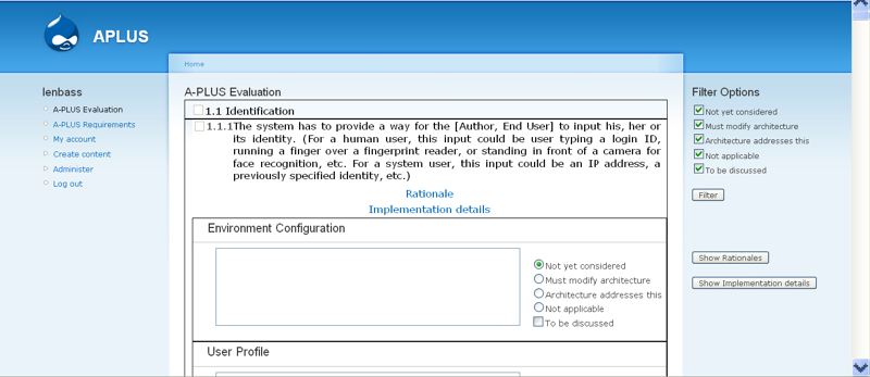Screen shot of A-PLUS evalution tool